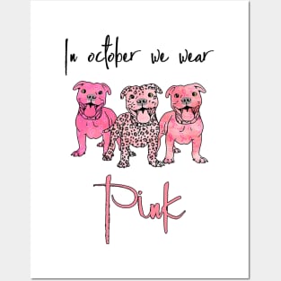 In October We Wear Pink T-shirt Bulldog Pink Pumpkin Breast Cancer Awareness October Month T-shirt Posters and Art